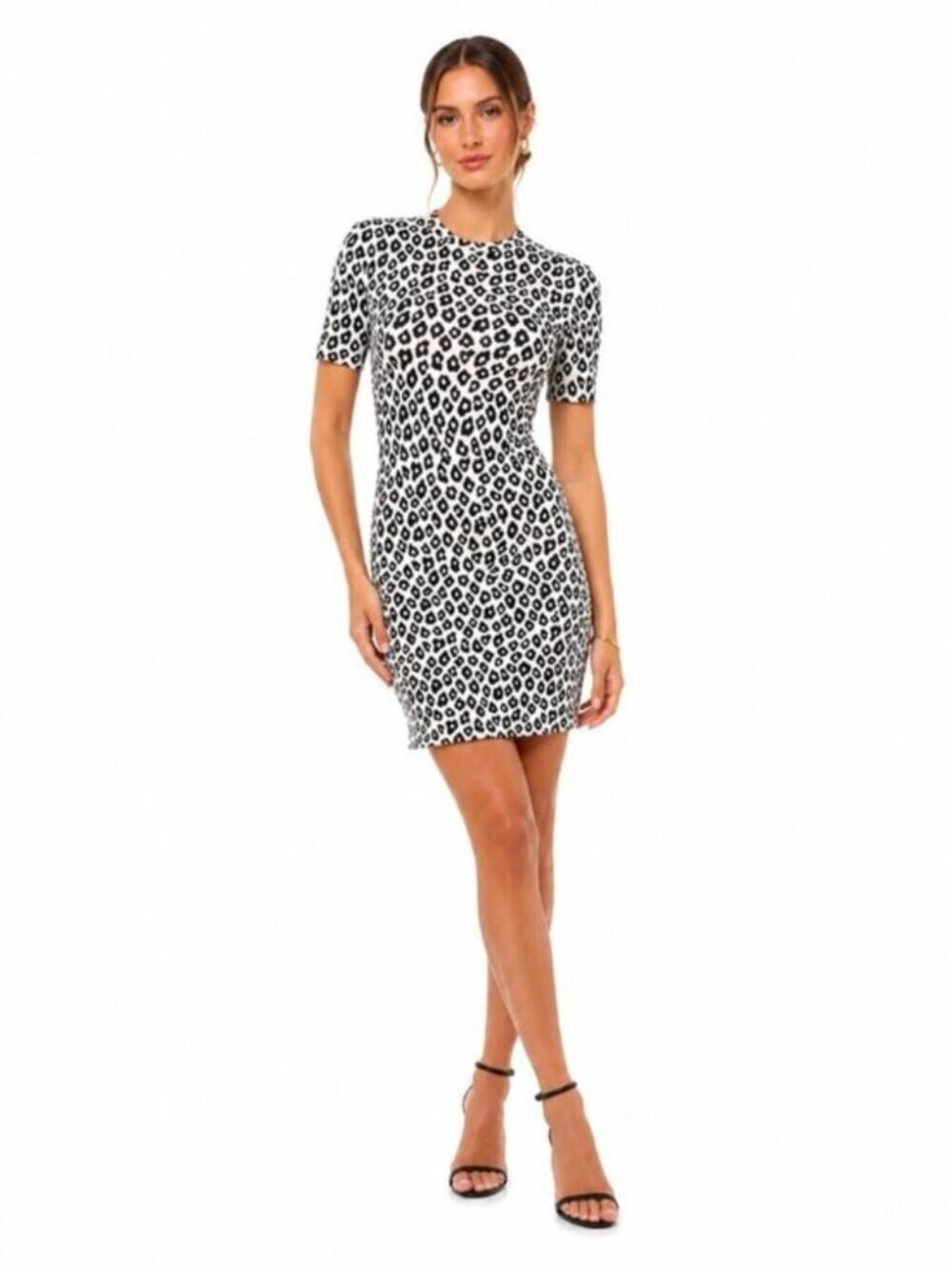 Theory Ivory/Black Glossed Leopard Print Mini Tee Dress Size Large